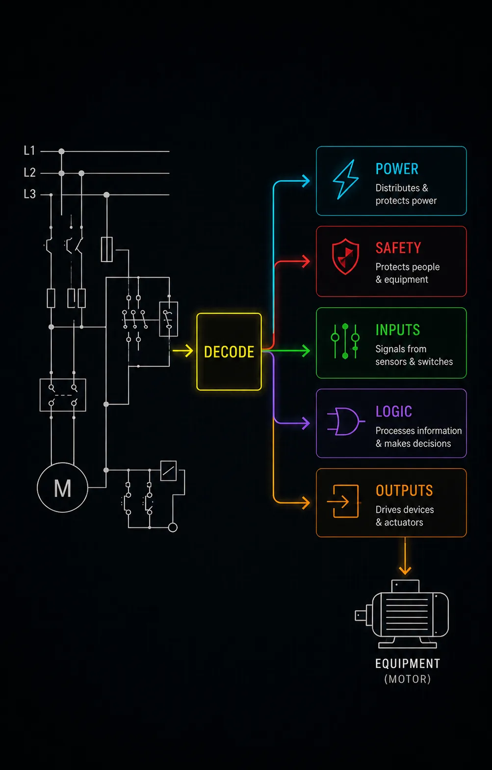 A clean electrical schematic with the circuit path traced through it