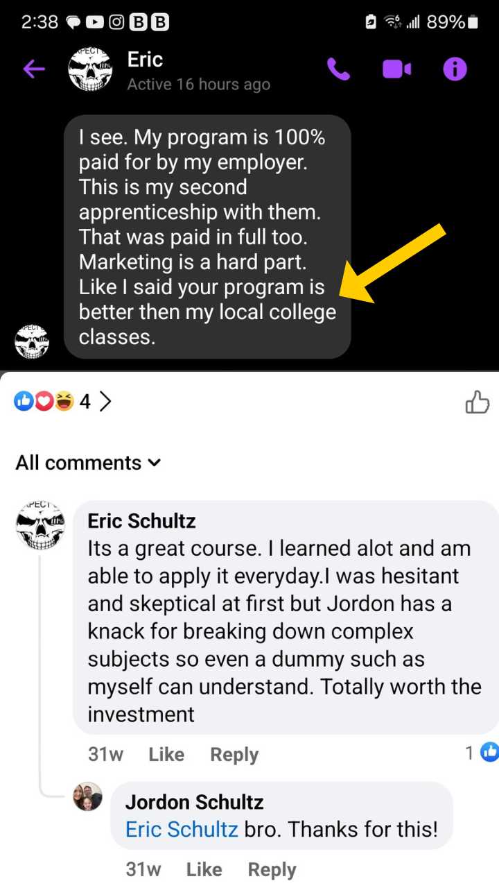 Eric Schultz — better than local college classes, totally worth the investment